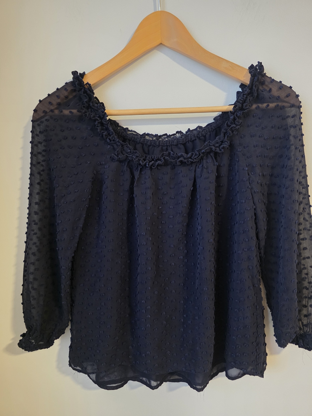 J.Crew Silk Cotton Swiss Dot Ruffle Blouse Navy Blue Size XXS